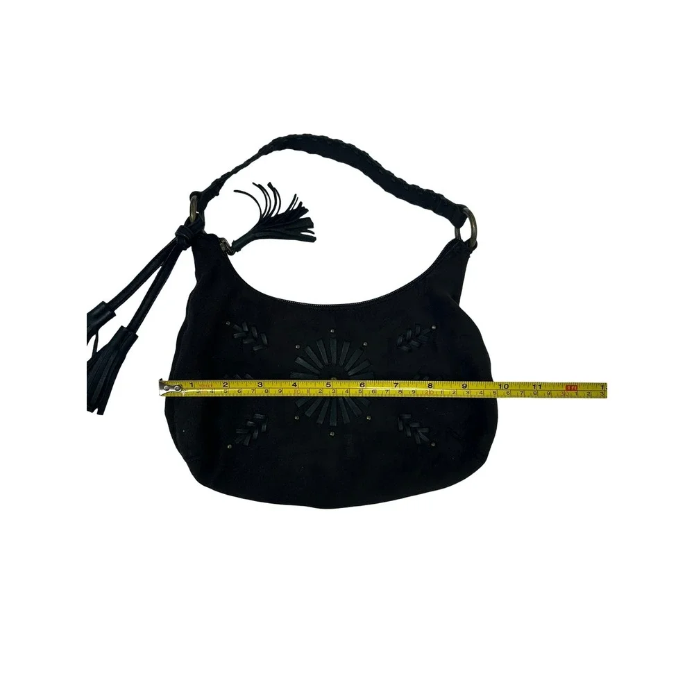 Tommy Hilfiger Y2K Black Suede Hobo Bag Tassel Studded Braided Strap Vintage